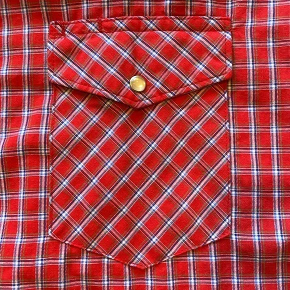 Wrangler Mens XL Western Red Plaid Long Sleeve Button Down Shirt - Picture 4 of 5